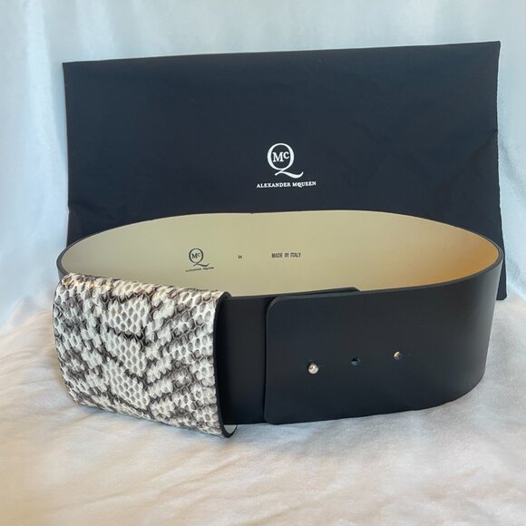 Alexander McQueen Belt Black Leather Snake Skin - Picture 2 of 6